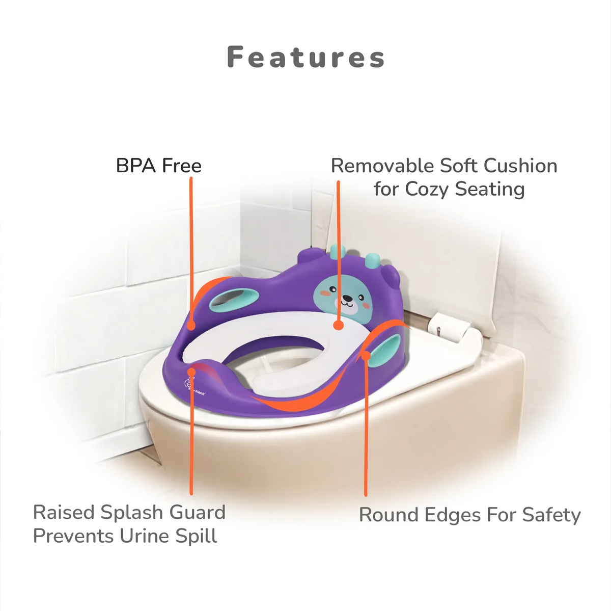 Minimo Teddy Toilet Seats Happy And Comfy Potty Training Seat For Baby - Purple Green