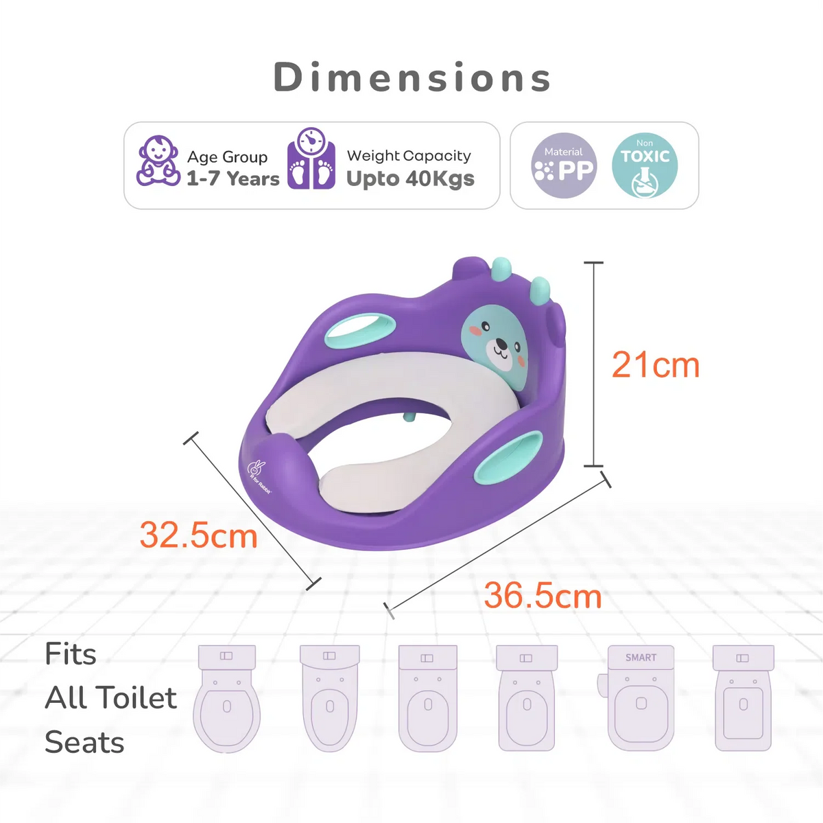 Minimo Teddy Toilet Seats Happy And Comfy Potty Training Seat For Baby - Purple Green
