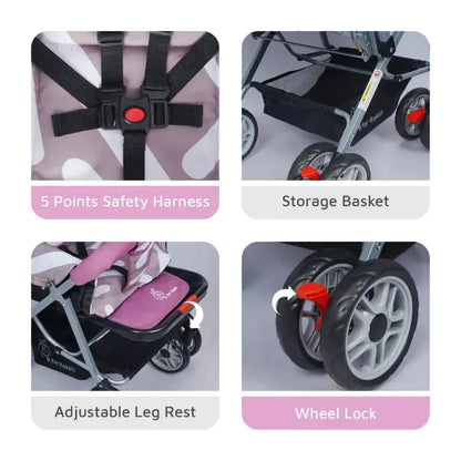 Lollipop Lite Stroller Travel Friendly, Easy To Fold, Reversible Handle, Wheel Lock, Adjustable Leg Rest - Purple