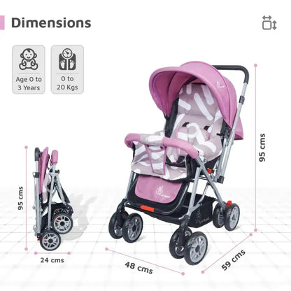 Lollipop Lite Stroller Travel Friendly, Easy To Fold, Reversible Handle, Wheel Lock, Adjustable Leg Rest - Purple