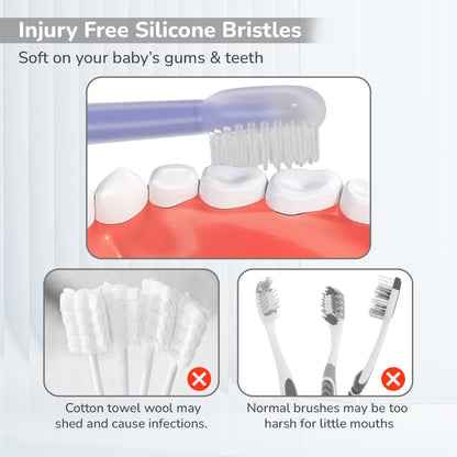 Tiny Smiles Pixie 3-in-1 Baby Toothbrush Set, BPA-Free Silicone, Gum Massager, U-Shaped & Toddler Brush - Purple
