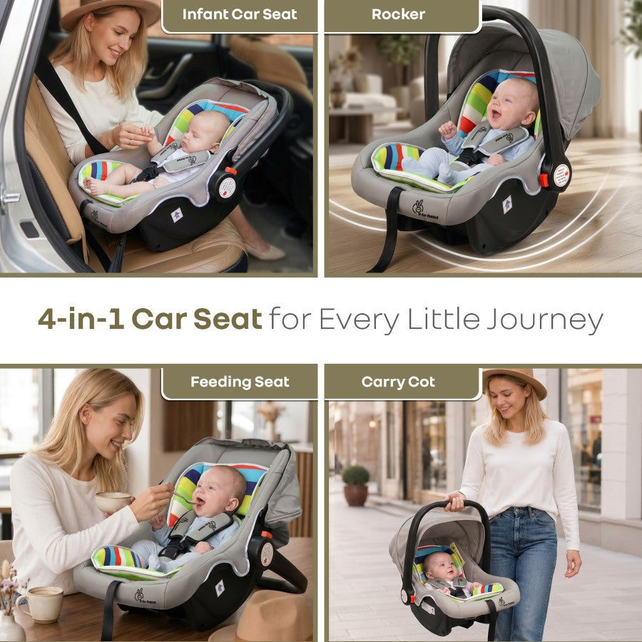 Picaboo 4 In 1 Multipurpose Baby Carry Cot Cum Car Seat With Safety Belt - Rainbow