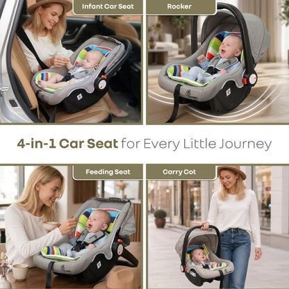 Picaboo 4 In 1 Multipurpose Baby Carry Cot Cum Car Seat With Safety Belt - Rainbow