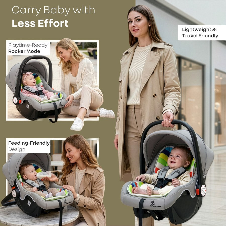 Picaboo 4 In 1 Multipurpose Baby Carry Cot Cum Car Seat With Safety Belt - Rainbow