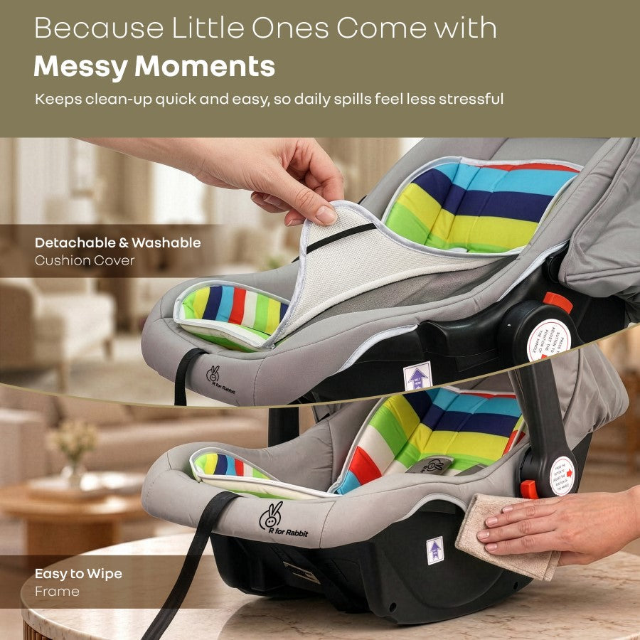 Picaboo 4 In 1 Multipurpose Baby Carry Cot Cum Car Seat With Safety Belt - Rainbow
