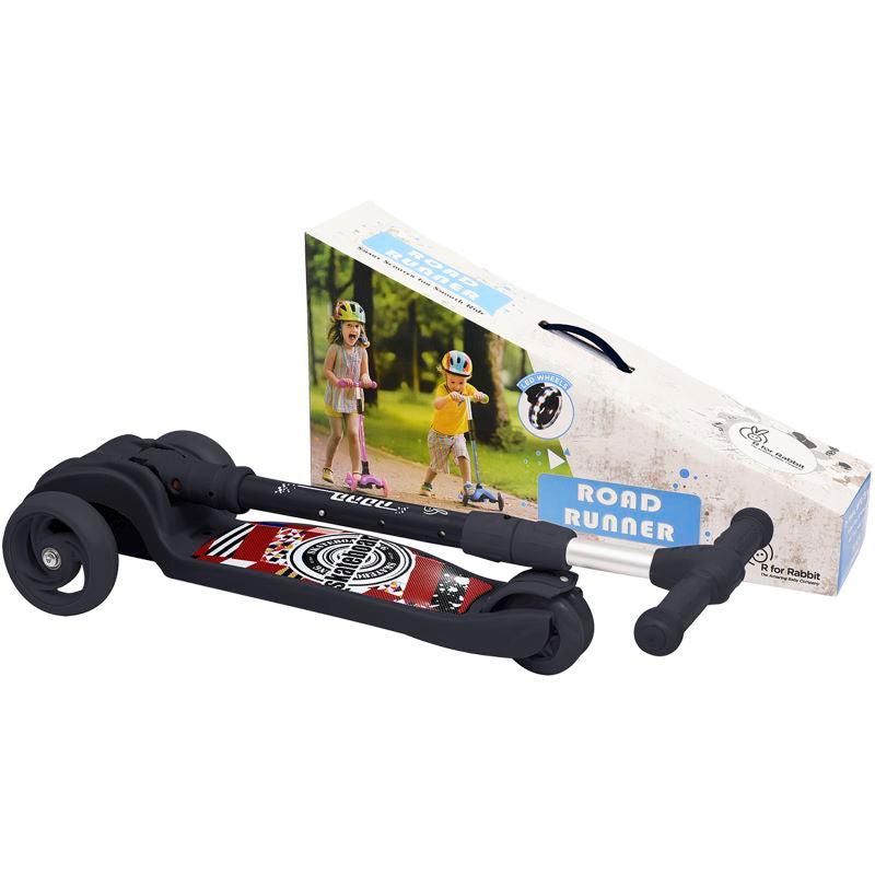 Road Runner Scooter For Kids - PU LED Wheels, 4 Level Height Adjustment, Anti Slip Deck, Safety Certified, 3-Wheel scooter, Easy use, 3-7years - Black