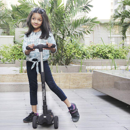 Road Runner Scooter For Kids - PU LED Wheels, 4 Level Height Adjustment, Anti Slip Deck, Safety Certified, 3-Wheel scooter, Easy use, 3-7years - Black