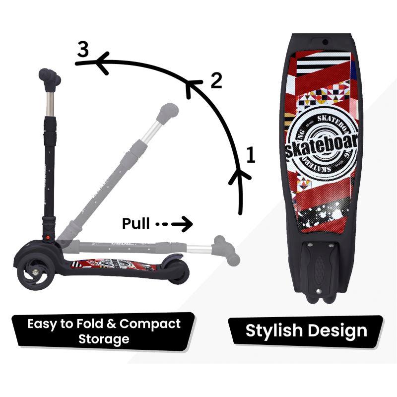 Road Runner Scooter For Kids - PU LED Wheels, 4 Level Height Adjustment, Anti Slip Deck, Safety Certified, 3-Wheel scooter, Easy use, 3-7years - Black