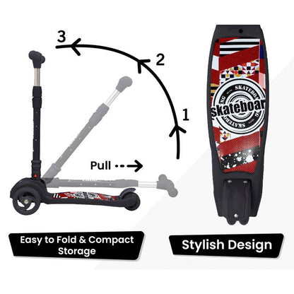 Road Runner Scooter For Kids - PU LED Wheels, 4 Level Height Adjustment, Anti Slip Deck, Safety Certified, 3-Wheel scooter, Easy use, 3-7years - Black