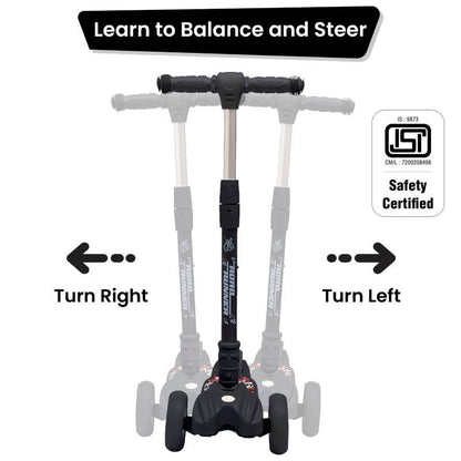Road Runner Scooter For Kids - PU LED Wheels, 4 Level Height Adjustment, Anti Slip Deck, Safety Certified, 3-Wheel scooter, Easy use, 3-7years - Black