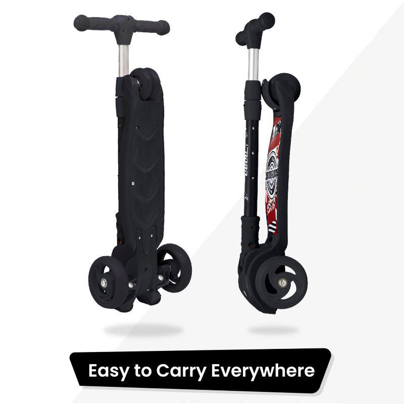 Road Runner Scooter For Kids - PU LED Wheels, 4 Level Height Adjustment, Anti Slip Deck, Safety Certified, 3-Wheel scooter, Easy use, 3-7years - Black