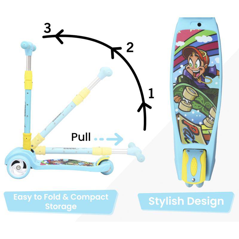 Road Runner Scooter For Kids - PU LED Wheels, 4 Level Height Adjustment, Anti Slip Deck, Safety Certified, 3-Wheel scooter, Easy use, 3-7years - Blue
