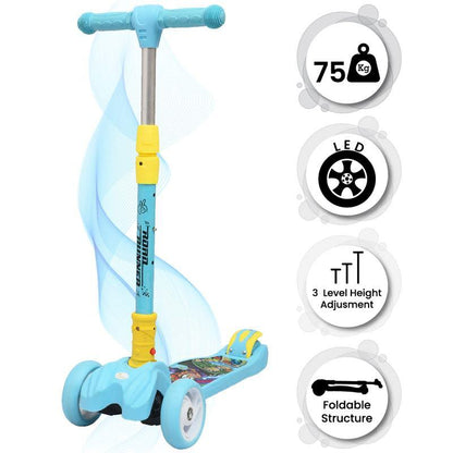 Road Runner Scooter For Kids - PU LED Wheels, 4 Level Height Adjustment, Anti Slip Deck, Safety Certified, 3-Wheel scooter, Easy use, 3-7years - Blue