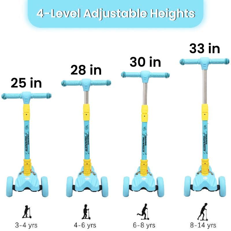 Road Runner Scooter For Kids - PU LED Wheels, 4 Level Height Adjustment, Anti Slip Deck, Safety Certified, 3-Wheel scooter, Easy use, 3-7years - Blue