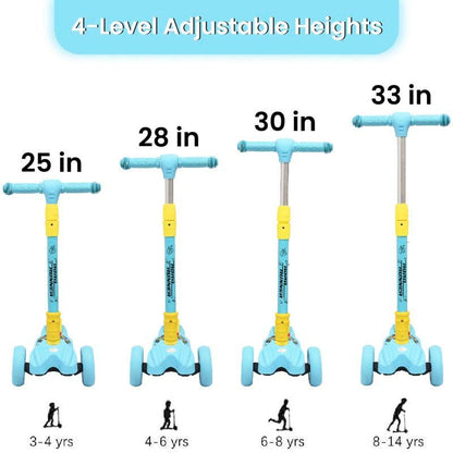 Road Runner Scooter For Kids - PU LED Wheels, 4 Level Height Adjustment, Anti Slip Deck, Safety Certified, 3-Wheel scooter, Easy use, 3-7years - Blue