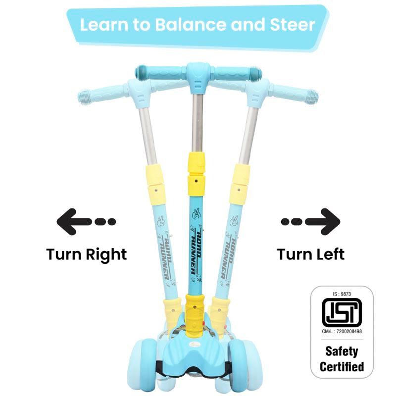 Road Runner Scooter For Kids - PU LED Wheels, 4 Level Height Adjustment, Anti Slip Deck, Safety Certified, 3-Wheel scooter, Easy use, 3-7years - Blue