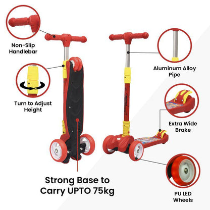 Road Runner Scooter For Kids - PU LED Wheels, 4 Level Height Adjustment, Anti Slip Deck, Safety Certified, 3-Wheel scooter, Easy use, 3-7years - Black