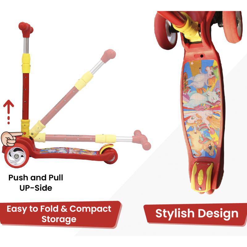Road Runner Scooter For Kids - PU LED Wheels, 4 Level Height Adjustment, Anti Slip Deck, Safety Certified, 3-Wheel scooter, Easy use, 3-7years - Red