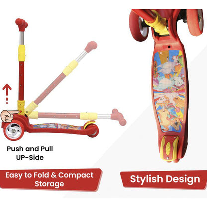 Road Runner Scooter For Kids - PU LED Wheels, 4 Level Height Adjustment, Anti Slip Deck, Safety Certified, 3-Wheel scooter, Easy use, 3-7years - Red