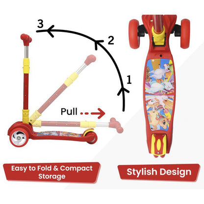 Road Runner Scooter For Kids - PU LED Wheels, 4 Level Height Adjustment, Anti Slip Deck, Safety Certified, 3-Wheel scooter, Easy use, 3-7years - Red