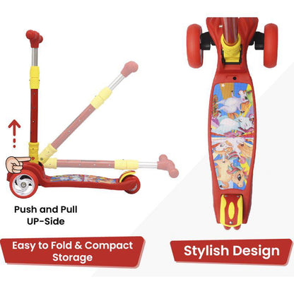 Road Runner Scooter For Kids - PU LED Wheels, 4 Level Height Adjustment, Anti Slip Deck, Safety Certified, 3-Wheel scooter, Easy use, 3-7years - Red