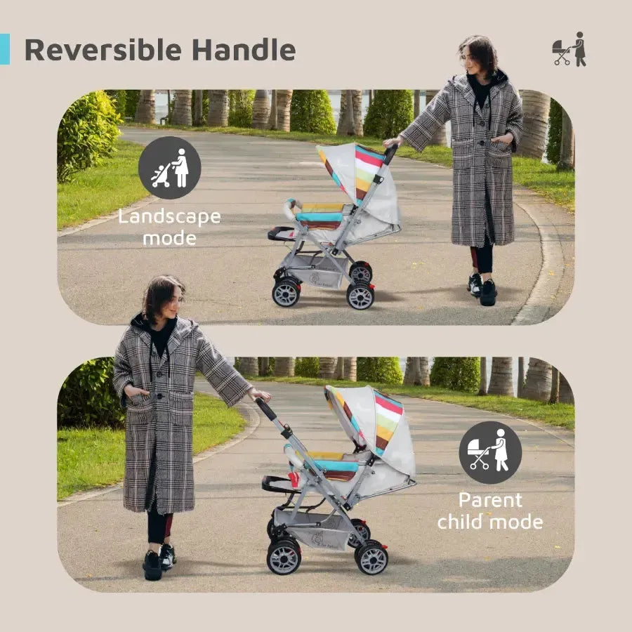 Lollipop Lite Stroller Travel Friendly, Easy To Fold, Reversible Handle, Wheel Lock, Adjustable Leg Rest - Rainbow