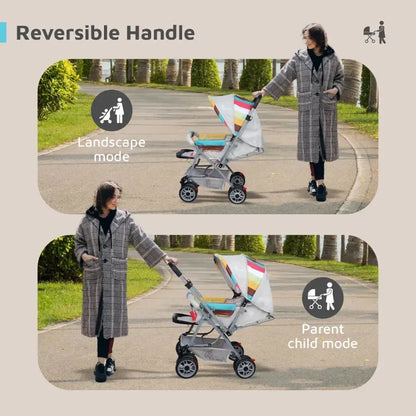 Lollipop Lite Stroller Travel Friendly, Easy To Fold, Reversible Handle, Wheel Lock, Adjustable Leg Rest - Rainbow