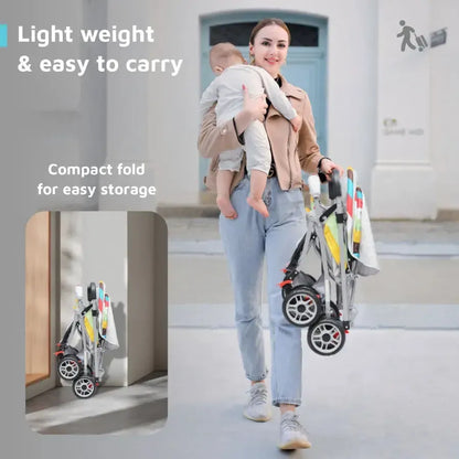 Lollipop Lite Stroller Travel Friendly, Easy To Fold, Reversible Handle, Wheel Lock, Adjustable Leg Rest - Rainbow