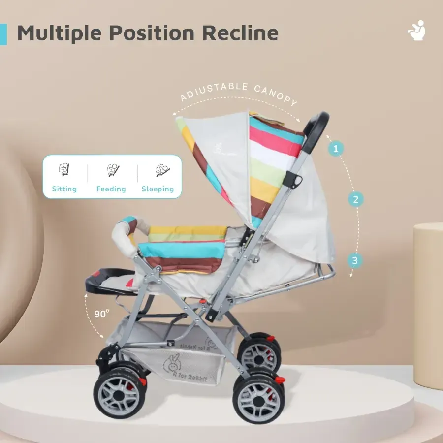 Lollipop Lite Stroller Travel Friendly, Easy To Fold, Reversible Handle, Wheel Lock, Adjustable Leg Rest - Rainbow
