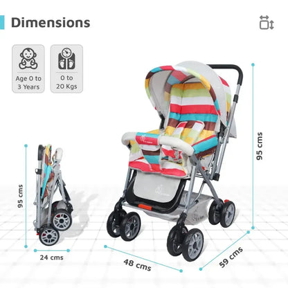Lollipop Lite Stroller Travel Friendly, Easy To Fold, Reversible Handle, Wheel Lock, Adjustable Leg Rest - Rainbow