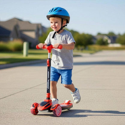 Road Runner Racer Scooter - PU LED Wheels, 4 Level Height Adjustment, Anti Slip Deck - Red Black