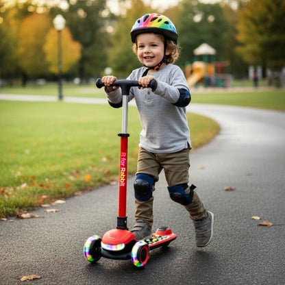 Road Runner Jazz Scooter for Kids With ABEC7 Bearings, LED PU Wheels & Foldable Frame - Red Black