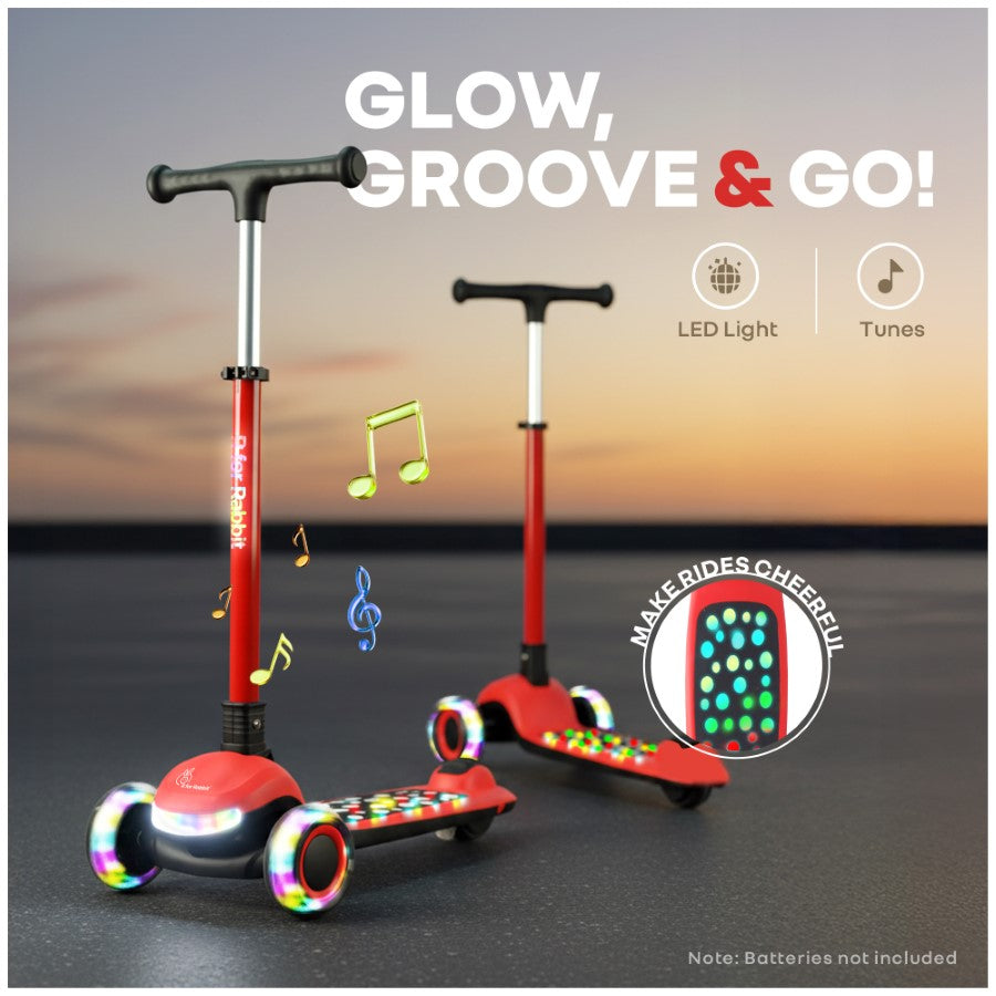 Road Runner Jazz Scooter for Kids With ABEC7 Bearings, LED PU Wheels & Foldable Frame - Red Black