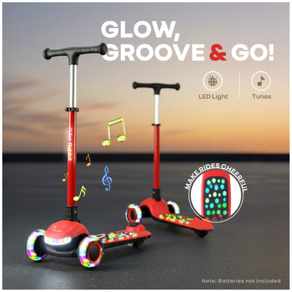 Road Runner Jazz Scooter for Kids With ABEC7 Bearings, LED PU Wheels & Foldable Frame - Red Black