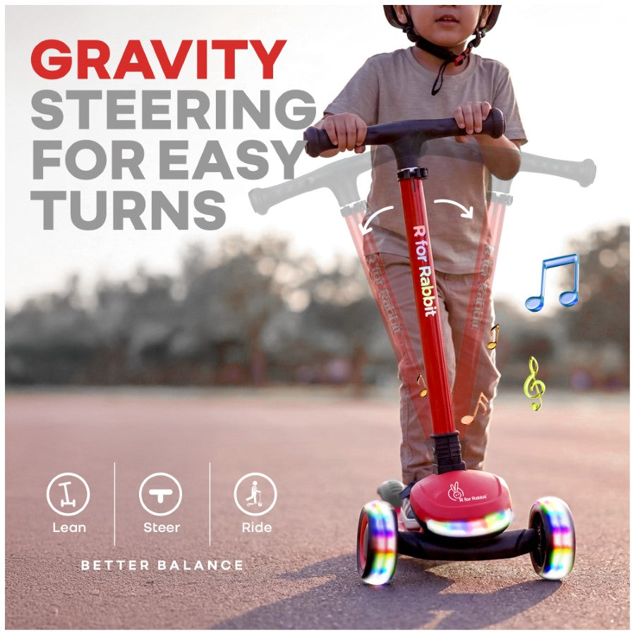 Road Runner Jazz Scooter for Kids With ABEC7 Bearings, LED PU Wheels & Foldable Frame - Red Black