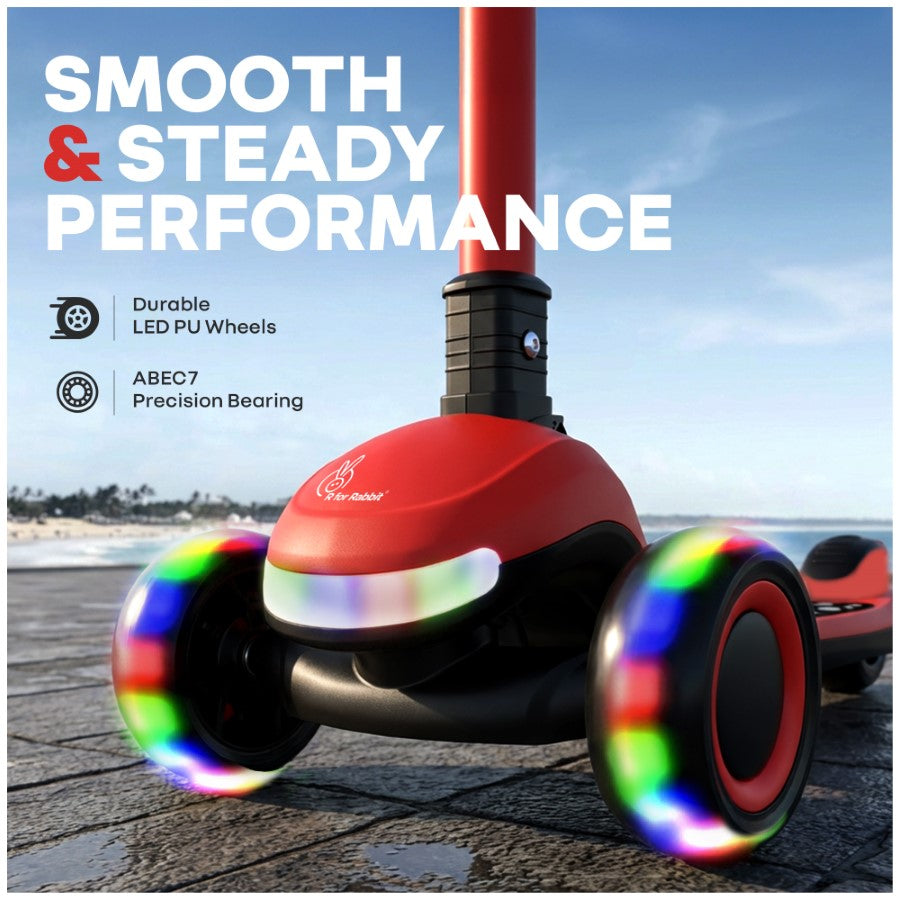 Road Runner Jazz Scooter for Kids With ABEC7 Bearings, LED PU Wheels & Foldable Frame - Red Black