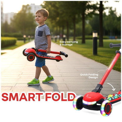 Road Runner Jazz Scooter for Kids With ABEC7 Bearings, LED PU Wheels & Foldable Frame - Red Black