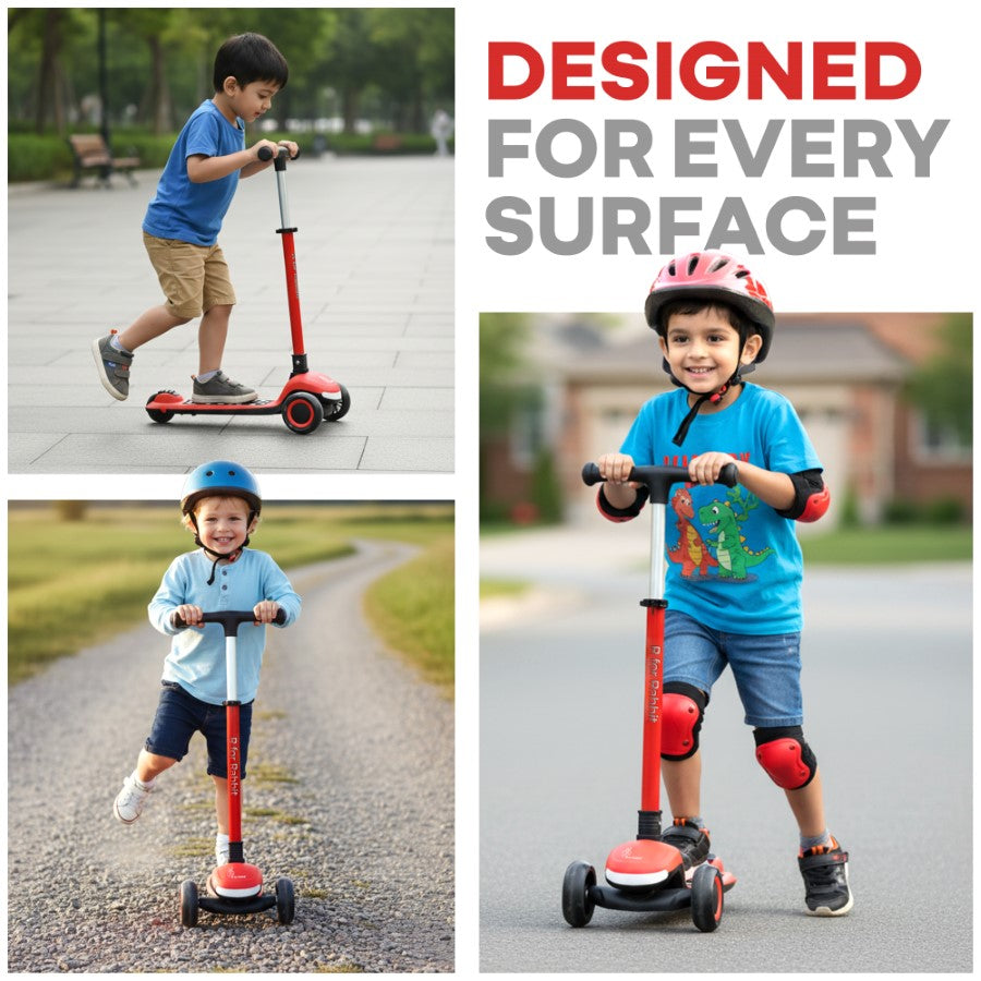 Road Runner Jazz Scooter for Kids With ABEC7 Bearings, LED PU Wheels & Foldable Frame - Red Black