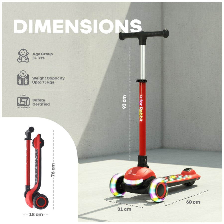 Road Runner Jazz Scooter for Kids With ABEC7 Bearings, LED PU Wheels & Foldable Frame - Red Black