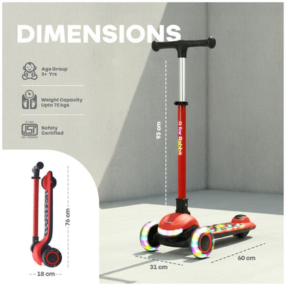 Road Runner Jazz Scooter for Kids With ABEC7 Bearings, LED PU Wheels & Foldable Frame - Red Black