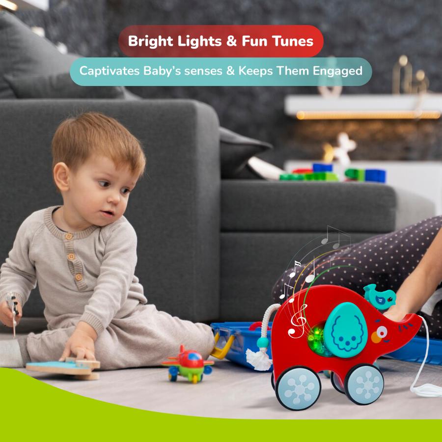 Orapple Trunky Fun & Safe Musical Pull-Along Toy for Toddlers - Red Blue