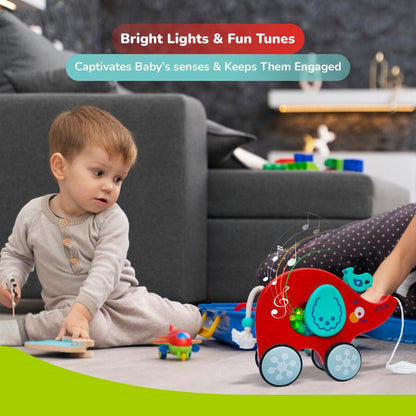 Orapple Trunky Fun & Safe Musical Pull-Along Toy for Toddlers - Red Blue
