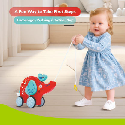 Orapple Trunky Fun & Safe Musical Pull-Along Toy for Toddlers - Red Blue