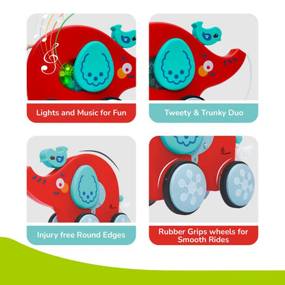 Orapple Trunky Fun & Safe Musical Pull-Along Toy for Toddlers - Red Blue