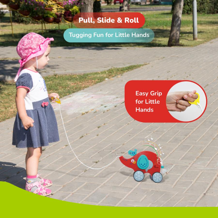 Orapple Trunky Fun & Safe Musical Pull-Along Toy for Toddlers - Red Blue