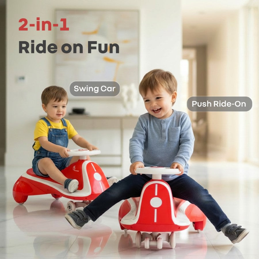 Iya Iya Sportz Ace Swing Car for Kids with BIS Certified Safety, ABEC 7 Bearings, Stable Triangular Structure & Ergonomic Steering (3+ Years) - Red Grey