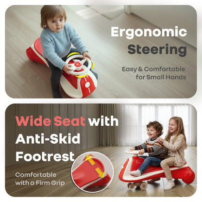 Iya Iya Sportz Ace Swing Car for Kids with BIS Certified Safety, ABEC 7 Bearings, Stable Triangular Structure & Ergonomic Steering (3+ Years) - Red Grey