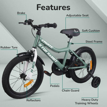 Cruize Bicycle For Kids 14 Inch With 90% Plug N Play Installation - Olive Green