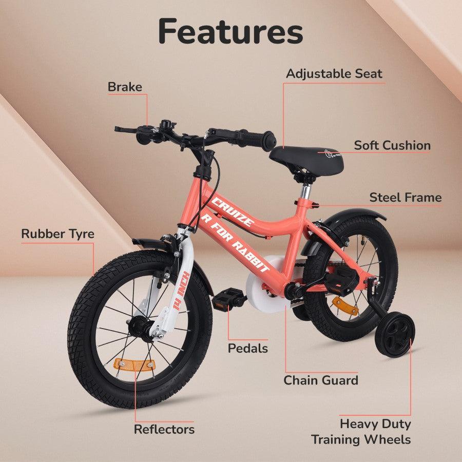 Cruize Bicycle For Kids 14 Inch With 90% Plug N Play Installation - Peach
