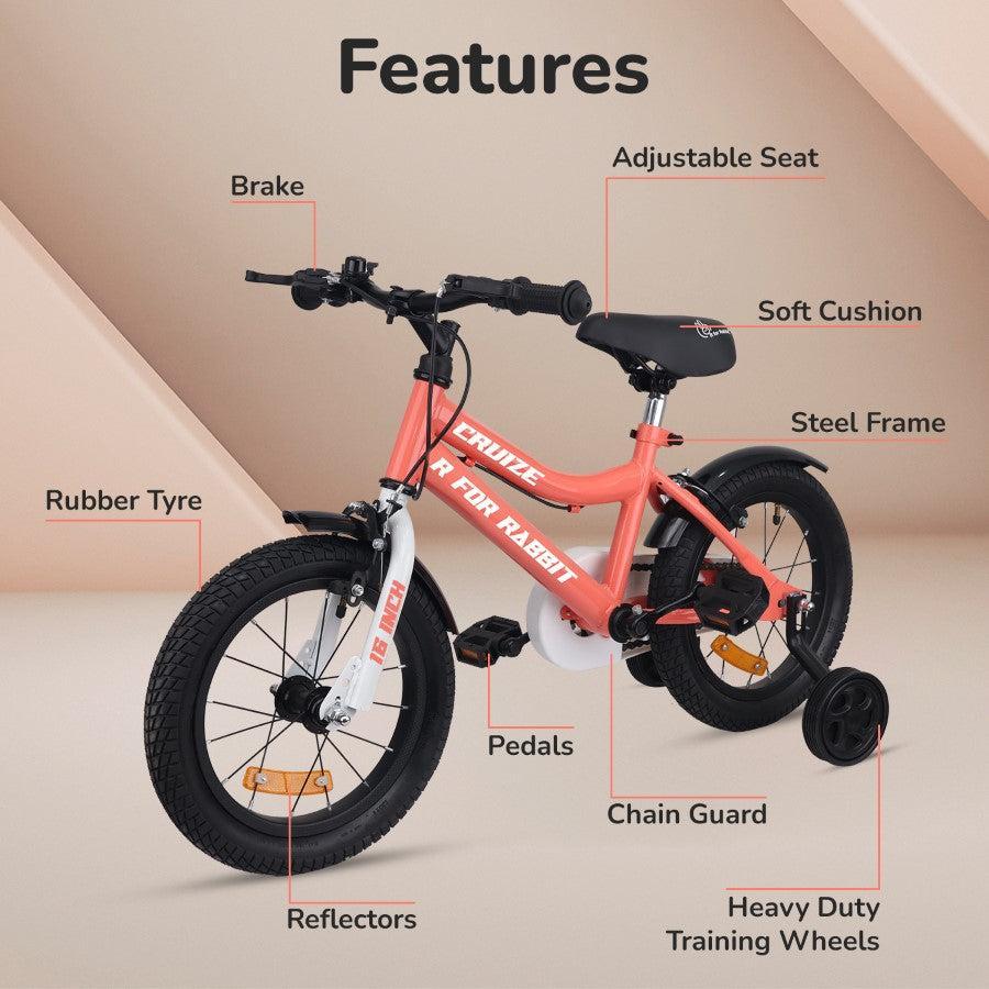 Cruize Bicycle For Kids 16 Inch 90% Plug N Play Installation - Peach